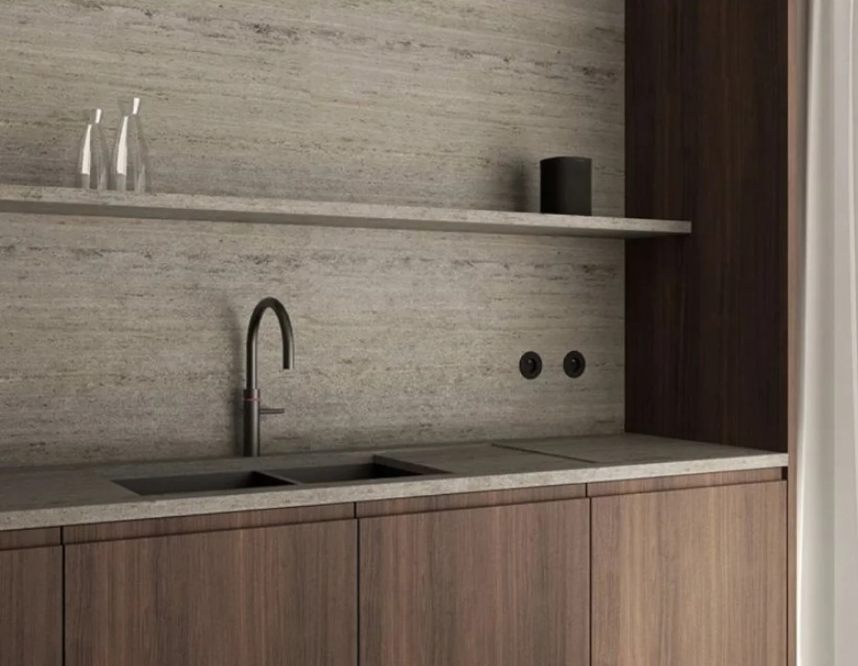 Porcelain slab backsplash installation in a Redmond home