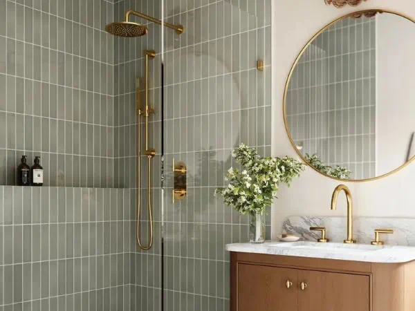 Contemporary bathroom with quartz vanity and frameless glass shower in Bellevue WA